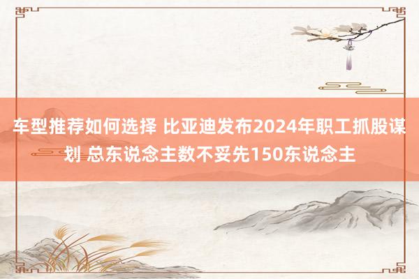 车型推荐如何选择 比亚迪发布2024年职工抓股谋划 总东说念主数不妥先150东说念主