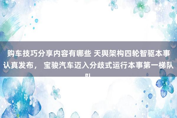 购车技巧分享内容有哪些 天舆架构四轮智驱本事认真发布， 宝骏汽车迈入分歧式运行本事第一梯队