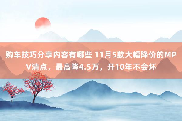 购车技巧分享内容有哪些 11月5款大幅降价的MPV清点，最高降4.5万，开10年不会坏