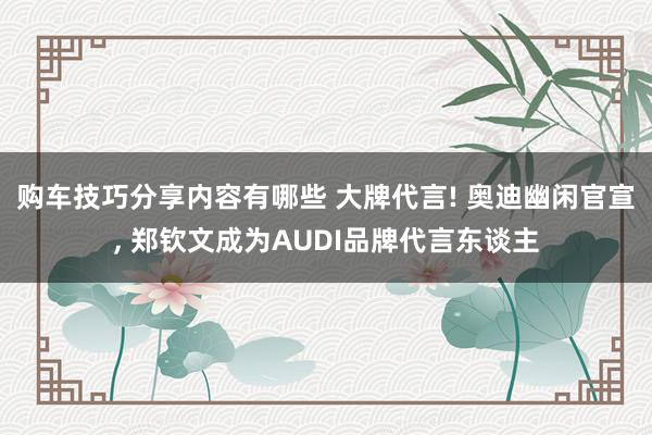 购车技巧分享内容有哪些 大牌代言! 奥迪幽闲官宣, 郑钦文成为AUDI品牌代言东谈主