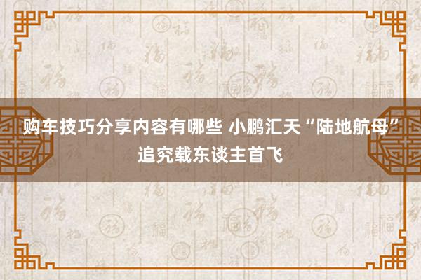 购车技巧分享内容有哪些 小鹏汇天“陆地航母”追究载东谈主首飞