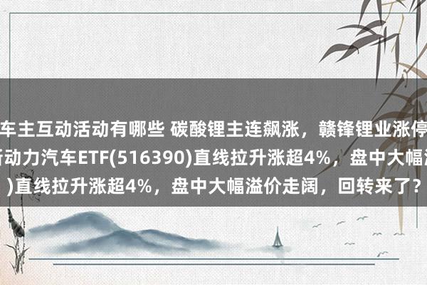 车主互动活动有哪些 碳酸锂主连飙涨，赣锋锂业涨停、宁德期间涨3%，新动力汽车ETF(516390)直线拉升涨超4%，盘中大幅溢价走阔，回转来了？