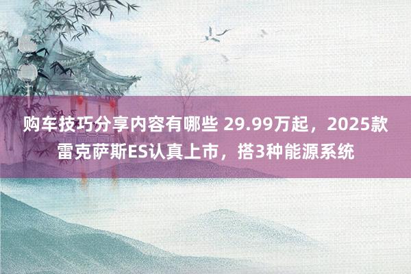 购车技巧分享内容有哪些 29.99万起，2025款雷克萨斯ES认真上市，搭3种能源系统