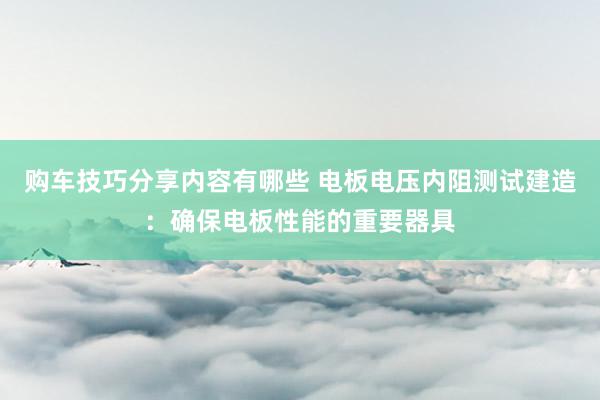 购车技巧分享内容有哪些 电板电压内阻测试建造：确保电板性能的重要器具