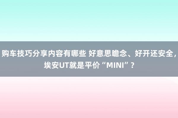 购车技巧分享内容有哪些 好意思瞻念、好开还安全，埃安UT就是平价“MINI”？