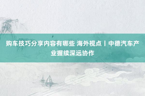 购车技巧分享内容有哪些 海外视点丨中德汽车产业握续深远协作