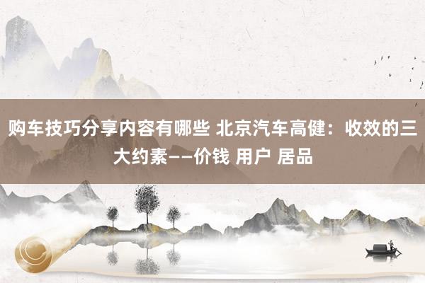 购车技巧分享内容有哪些 北京汽车高健：收效的三大约素——价钱 用户 居品