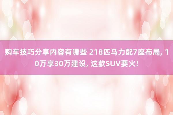 购车技巧分享内容有哪些 218匹马力配7座布局, 10万享30万建设, 这款SUV要火!