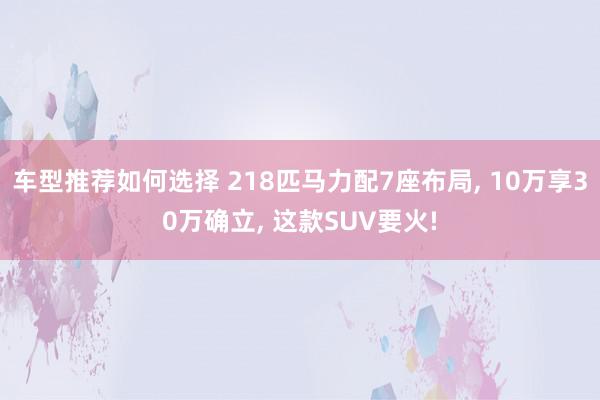 车型推荐如何选择 218匹马力配7座布局, 10万享30万确立, 这款SUV要火!