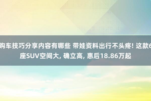 购车技巧分享内容有哪些 带娃资料出行不头疼! 这款6座SUV空间大, 确立高, 惠后18.86万起