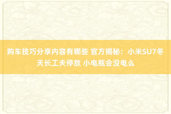 购车技巧分享内容有哪些 官方揭秘：小米SU7冬天长工夫停放 小电瓶会没电么