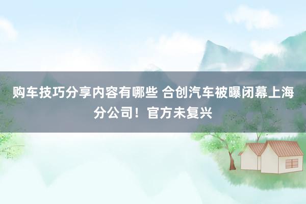 购车技巧分享内容有哪些 合创汽车被曝闭幕上海分公司！官方未复兴