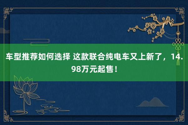 车型推荐如何选择 这款联合纯电车又上新了，14.98万元起售！