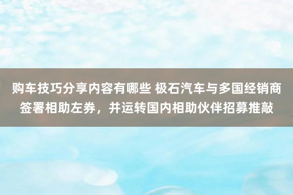 购车技巧分享内容有哪些 极石汽车与多国经销商签署相助左券，并运转国内相助伙伴招募推敲