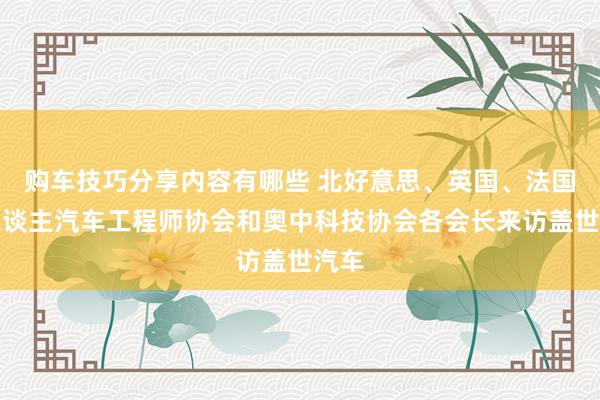 购车技巧分享内容有哪些 北好意思、英国、法国华东谈主汽车工程师协会和奥中科技协会各会长来访盖世汽车