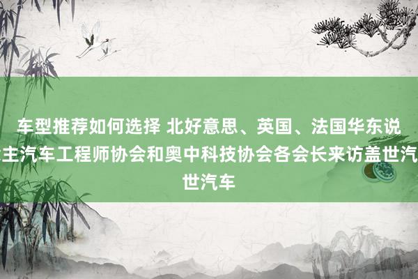 车型推荐如何选择 北好意思、英国、法国华东说念主汽车工程师协会和奥中科技协会各会长来访盖世汽车