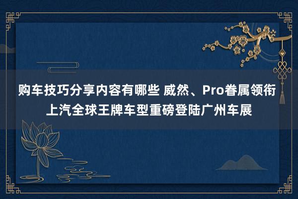 购车技巧分享内容有哪些 威然、Pro眷属领衔 上汽全球王牌车型重磅登陆广州车展