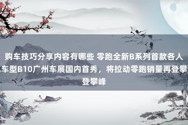 购车技巧分享内容有哪些 零跑全新B系列首款各人化车型B10广州车展国内首秀，将拉动零跑销量再登攀峰