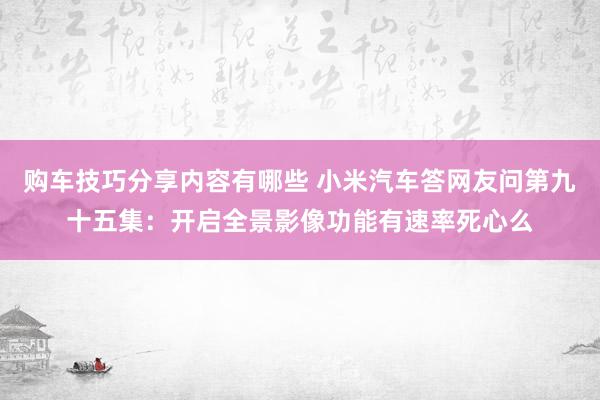 购车技巧分享内容有哪些 小米汽车答网友问第九十五集：开启全景影像功能有速率死心么