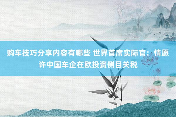 购车技巧分享内容有哪些 世界首席实际官：情愿许中国车企在欧投资侧目关税